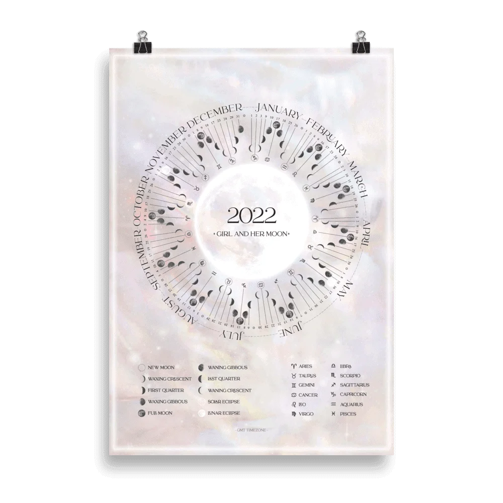 2022 Moon Phases Print Girl and Her Moon